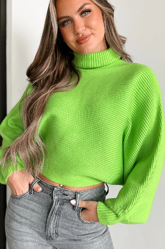 Confident Edge Turtleneck Batwing Sleeve Sweater (Lime)