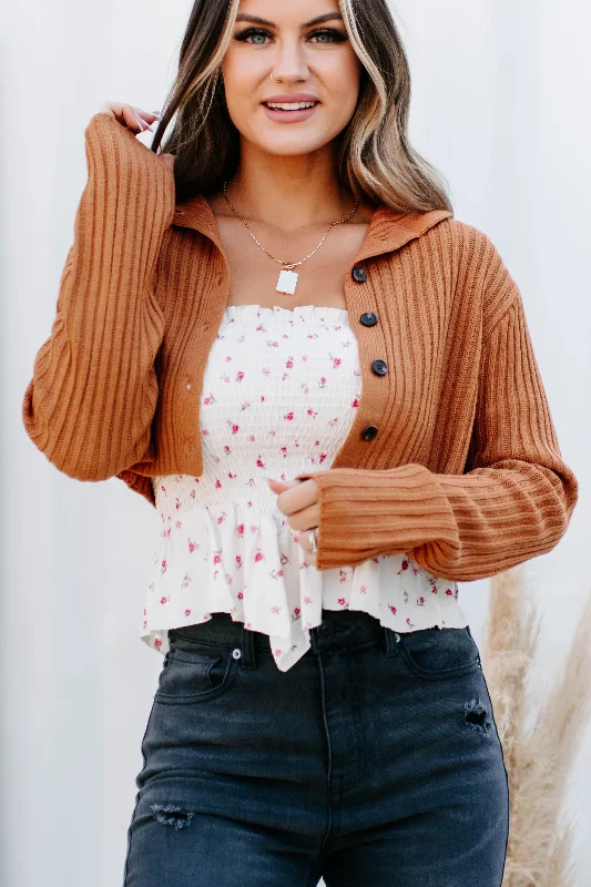 Ester Button-Up Cropped Sweater (Rust)