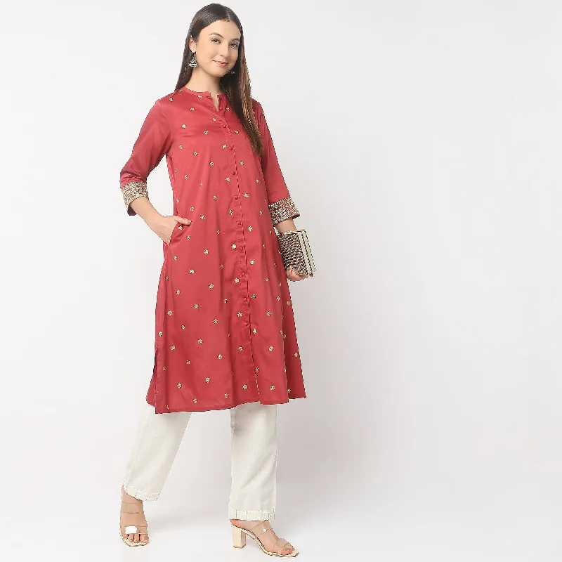 Flare Fit Embroidered Kurta