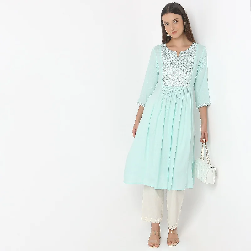 Flare Fit Embroidered Kurta