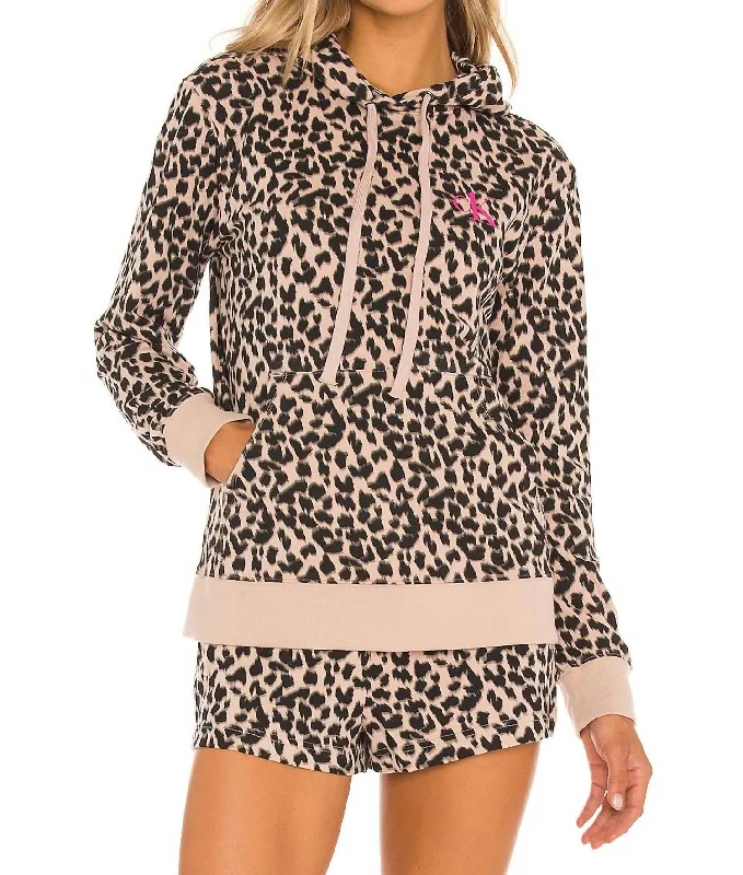 Glisten Lounge Hoodie In Leopard Honey Almond