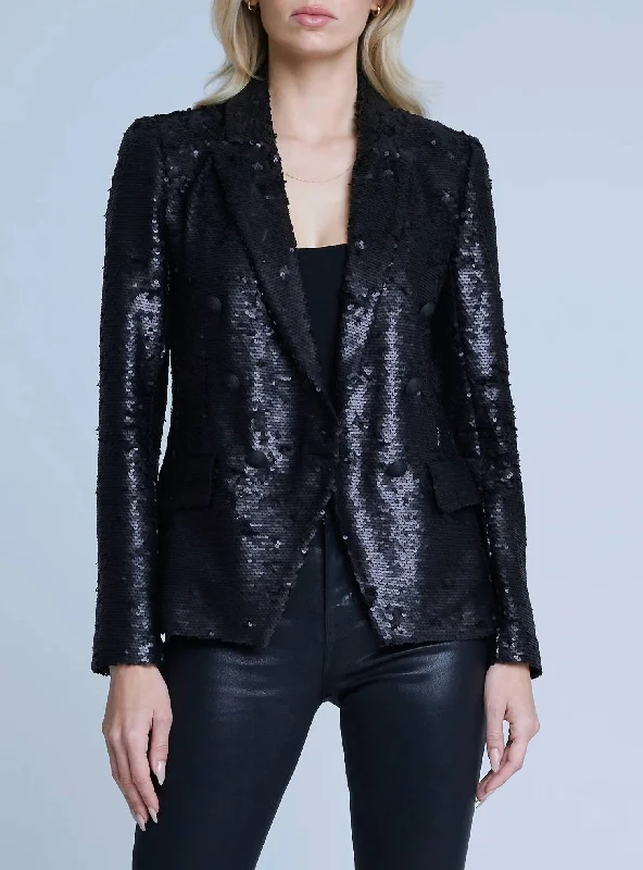 Kenzie Sequin Blazer In Matte Black Sequin