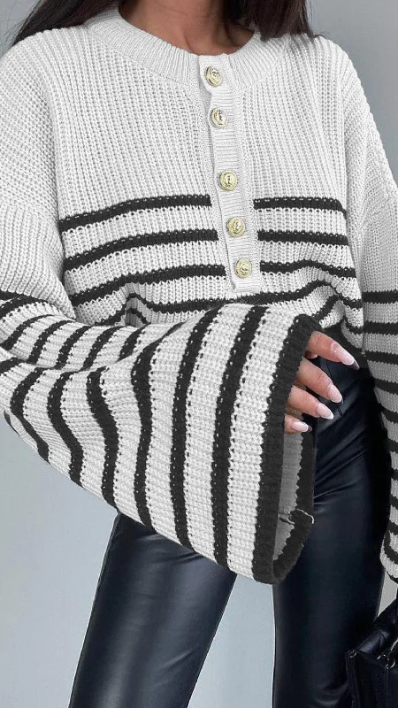 Koa Cream & Black Button Detail Jumper