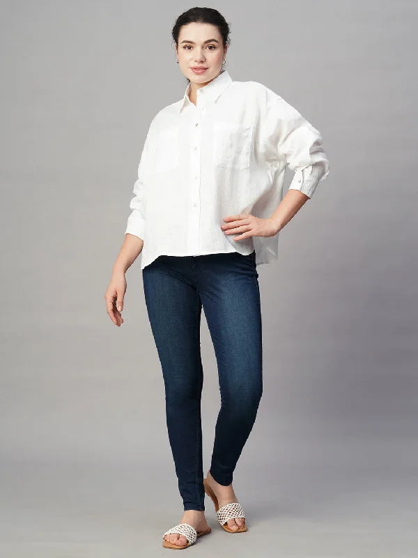 Women's White Linen Boxy Fit Blouse