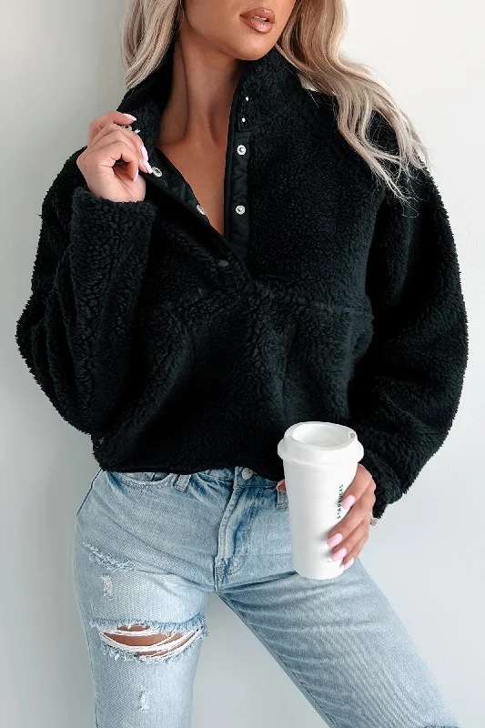 My Cozy Life Sherpa Teddy Pullover (Black)