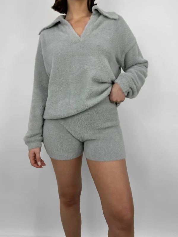 Plush Knit Brief Shorts In Grey