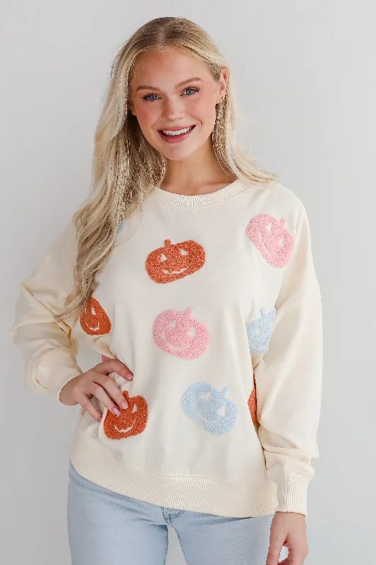 FINAL SALE - Spooky Season Cream Pumpkin Pullover