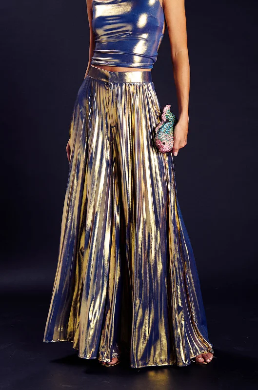 SWEET BUT SAVAGE PLEATED METALLIC PALAZZO PANT