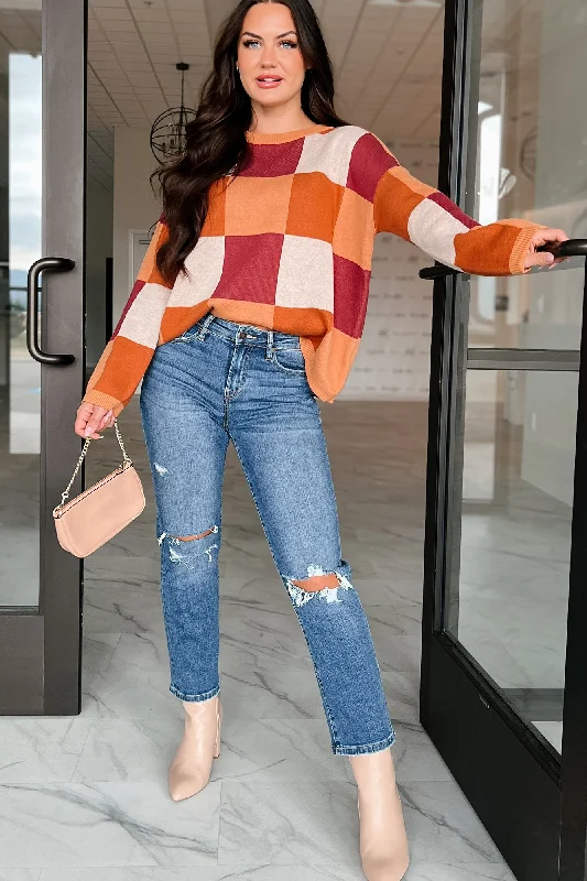 Under The Falling Leaves Colorblock Sweater (Brick Multi)